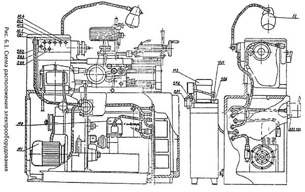 Схема розташування електроустаткування токарно-гвинторізного верстата 16М05А